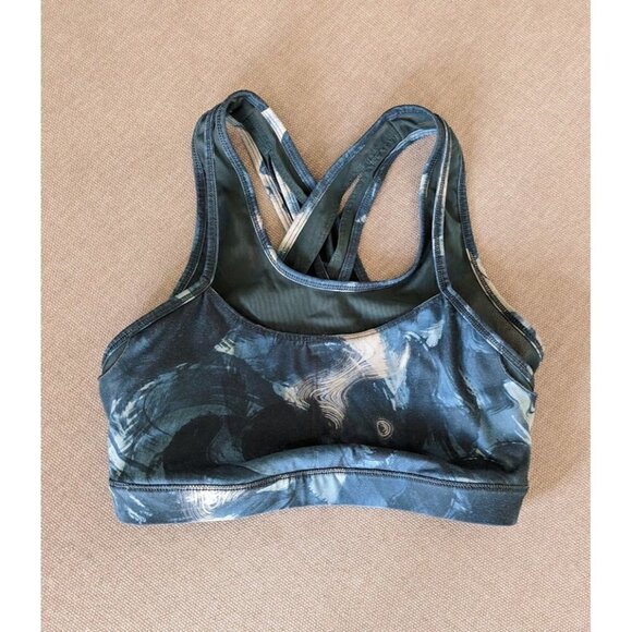 Fabletics Faye Medium Impact Sports Bra Green Marbling Pine XSmall - Picture 3 of 4